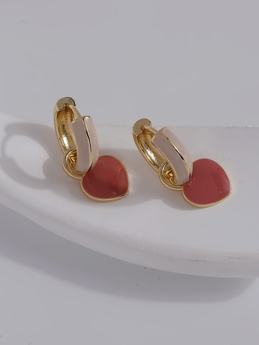 14k gold pink [ear buckle] Brass Enamel Heart Dainty Stud Earring